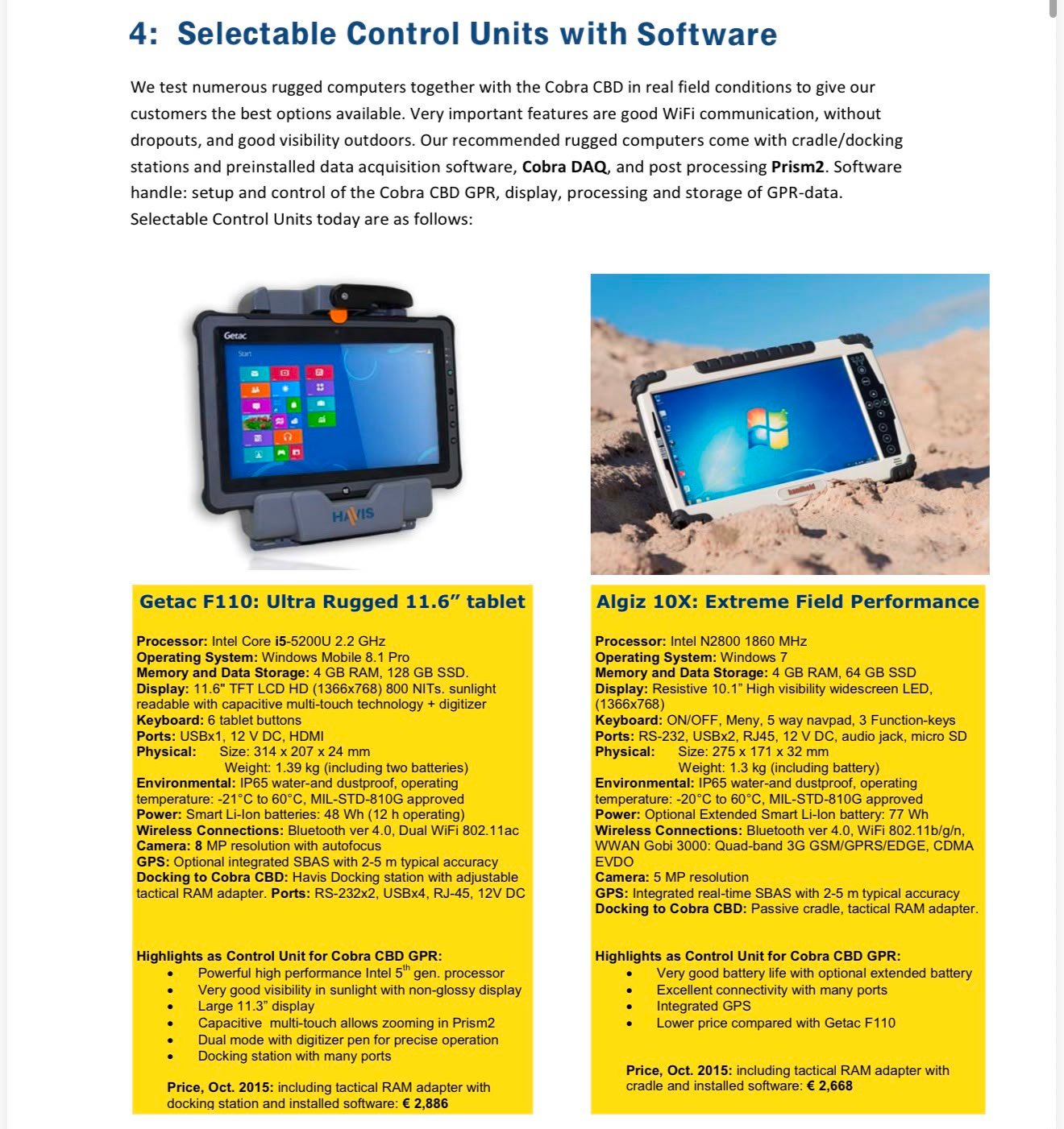Rugged control unit and acquisition software
